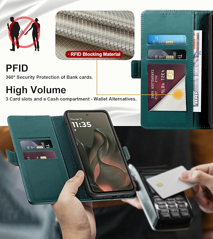 Wallet Flip Case for Motorola Edge (2025) - [RFID Blocking] Luxury PU Leather Card Holder Magnetic Phone Cover with Kickstand,Shockproof Protective Case,Green