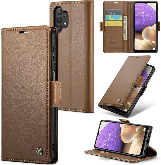 for Samsung Galaxy A32 5G Case, Premium PU Leather Wallet Case Flip Cover with [RFID Blocking][Card Holder][Stand Function] for Samsung Galaxy A32 5G (Non 4G Version), Brown