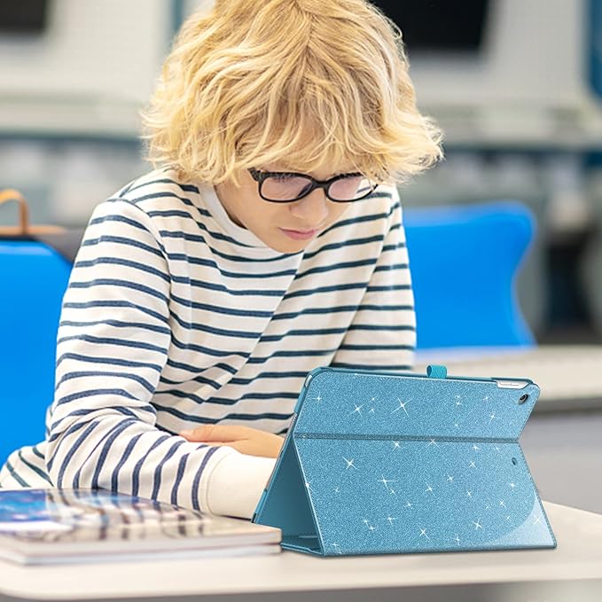 Fintie Case for iPad 9th / 8th / 7th Generation (2021/2020/2019) 10.2 Inch - [Corner Protection] Multi-Angle Viewing Stand Cover with Pocket & Pencil Holder, Auto Sleep Wake, Glittering Blue
