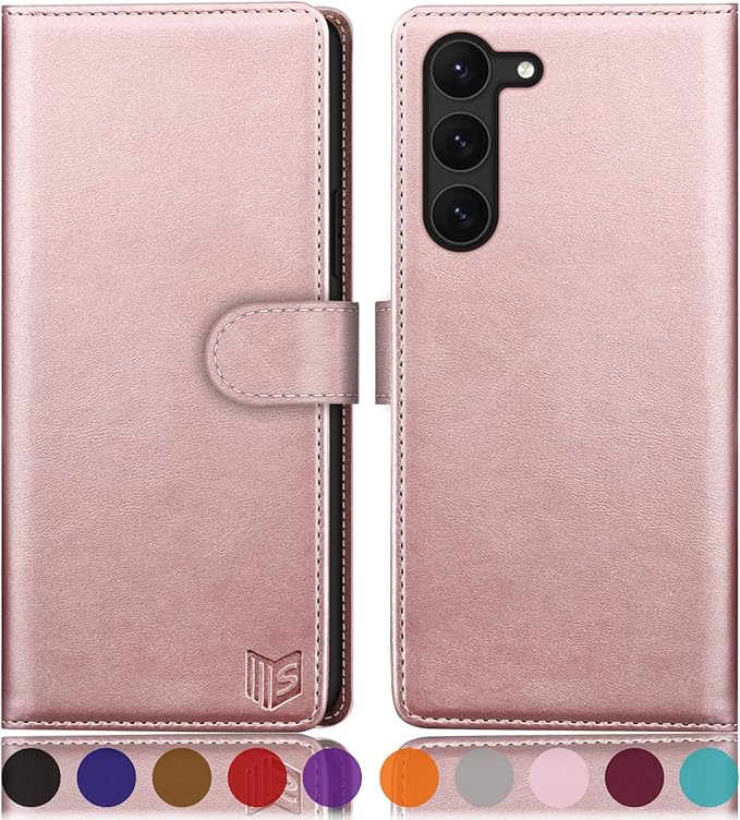 SUANPOT for Samsung Galaxy S23 5G Wallet case with RFID Blocking Credit Card Holder,Flip Book PU Leather Protective Cover Women Men for Samsung S23 Phone case Rose Gold