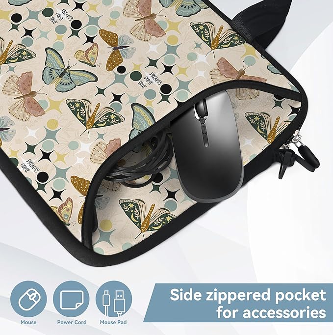 RICHEN 14 15 15.4 15.6 inch Laptop Shoulder Bag Messenger Bag Notebook Handle Sleeve Neoprene Carrying Case with Accessories Pocket (14-15.6 inch, Butterflies Wishes)
