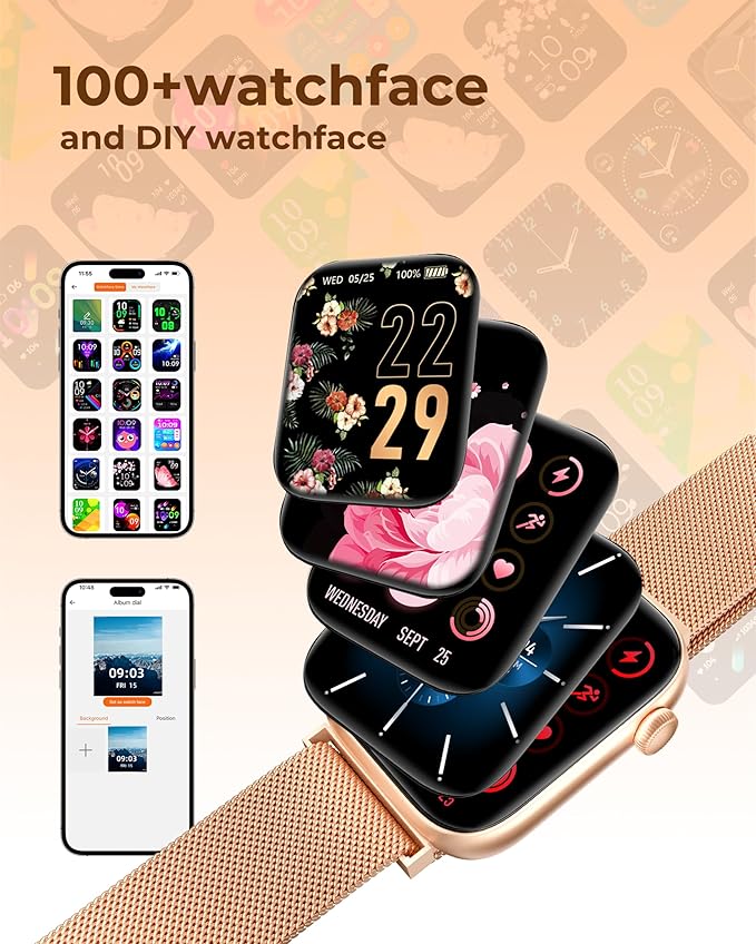 Smart Watch for Men/Women, 1.85" AMOLED Touchscreen, Make/Answer Calls, Fitness Tracker with Heart Rate, Blood Oxygen, Sport Modes, Waterproof Watches Compatible with Android & iPhone(4 Watch Bands)