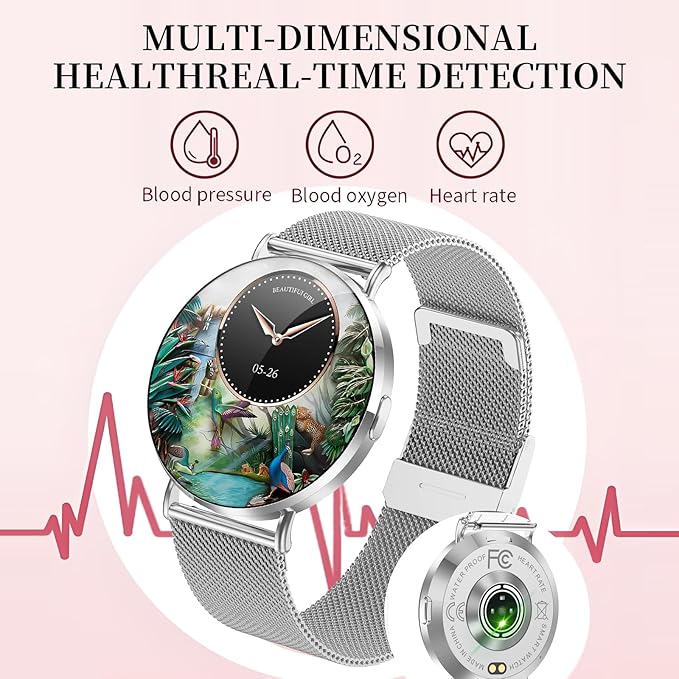 Welfit Smart Watch for Women (2 Straps),1.32-inch AMOLED Ultra Clear Screen Fitness Tracker with SpO2/heart Rate/Sleep Tracking, Suitable for iOS/Android System Waterproof smartwatch(Silver)
