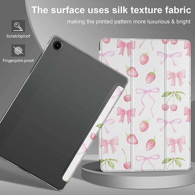 DONGKE Case for Samsung Galaxy Tab A9+/A9 Plus 11 inch 2024 2023 (SM-X210/X216/X218), Slim Stand Hard PC Translucent Back Shell Smart Cover, Auto Wake/Sleep - Cherries