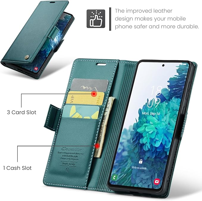 AUPAI for Samsung Galaxy S20 FE Wallet Case with Credit Card Holder, PU Leather RFID Blocking Folio Flip Kickstand Magnetic Clasp Protective Phone Cover for Women Men Cyan