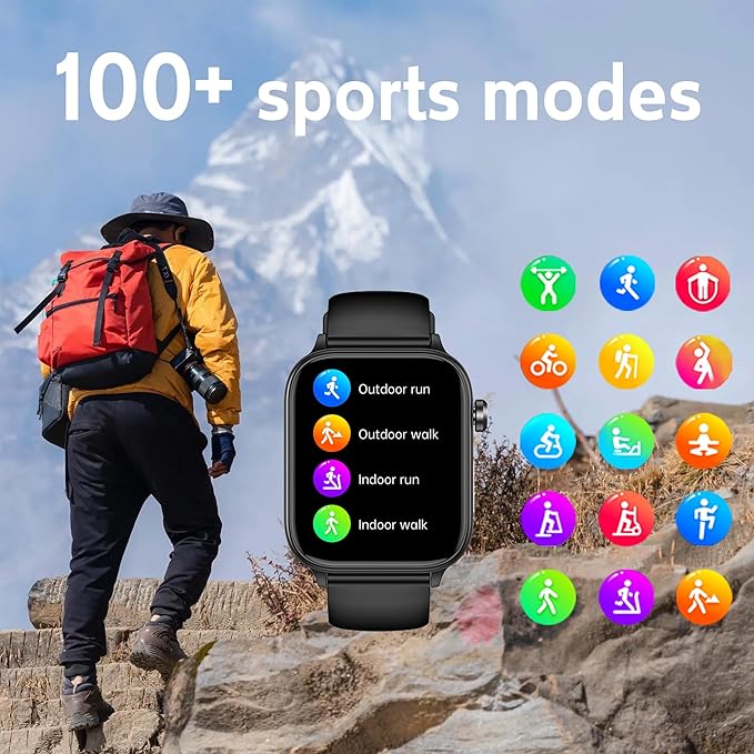 Smart Watch for Women Men (Answer/Dial) 1.96" IPS Smartwatch, 24/7 Heart Rate/Blood Oxygen/Blood Pressure/Sleep Monitor, Blood and Body Composition,100+ Sports Modes Fitness Tracker (Blue)