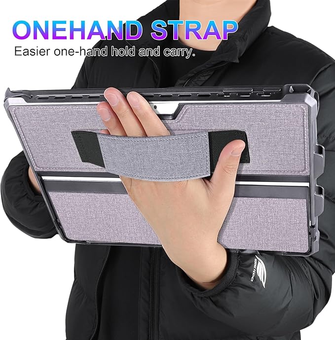 Case for 12.3" Microsoft Surface Pro 7+/7/6/5/4/LTE Protective Rugged Cover Case, with Stylus Pen Holder and Hand Strap, Compatible with Type Cover Keyboard, Light Gray