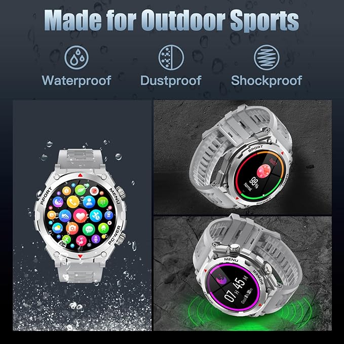 Military Smart Watch, 1.52-Inch Smartwatch with Text and Call, Heart Rate, Blood Oxygen, and Activity Trackers - Compatible with iPhone and Android, for Men and Women (Classic, Gray)