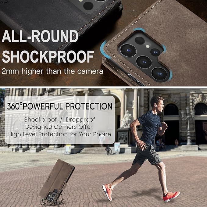 for Samsung Galaxy S24 Ultra Case, Flip Wallet Leather Case with Card Holder Magnetic Closure Shockproof Kickstand Protective Phone Cases Cover for Galaxy S24 Ultra 5G Cover,Coffee