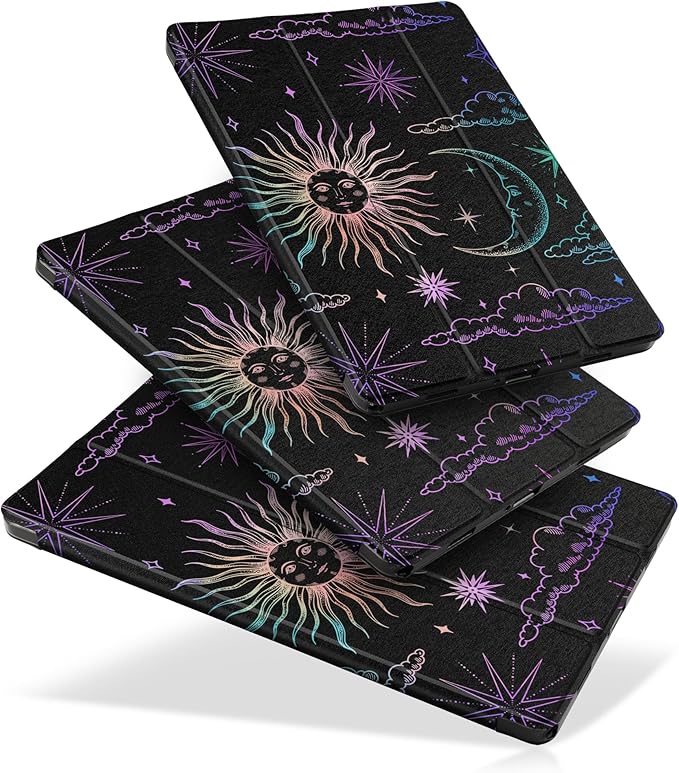 DONGKE Case for Samsung Galaxy Tab A9+/A9 Plus 11 inch 2024 2023 (SM-X210/X216/X218), Slim Stand Hard PC Translucent Back Shell Smart Cover, Auto Wake/Sleep - Moon & Stars