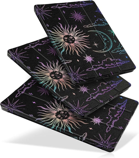 DONGKE Case for Samsung Galaxy Tab A9+/A9 Plus 11 inch 2024 2023 (SM-X210/X216/X218), Slim Stand Hard PC Translucent Back Shell Smart Cover, Auto Wake/Sleep - Moon & Stars