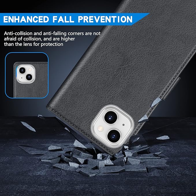 ZZXX for iPhone 14 Wallet Case with [RFID Blocking] Card Slot Kickstand Magnetic Closure Leather Flip Fold Protective Phone Case for iPhone 14 Case Wallet(Grey-6.1 inch)