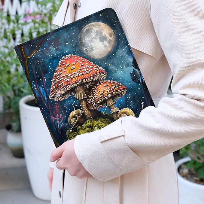 Case for Samsung Galaxy Tab A9+ 11 Inch 2023 Release (SM-X210/X216/X218), Adjustable Stand Auto Wake/Sleep Smart Case for Galaxy Tab A9 Plus Tablet - Moonlit Snails and Mushrooms