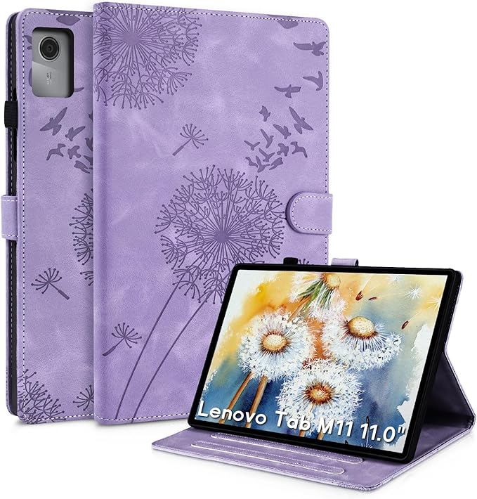 Tablet Cover for Lenovo Tab M11 TB-330FU, Dandelion Design with Kickstand for Pencil Holder, Magnetic Closure, Compatible with Lenovo Tablet K11 TB-330XU / M11 11 Inch Case Purple