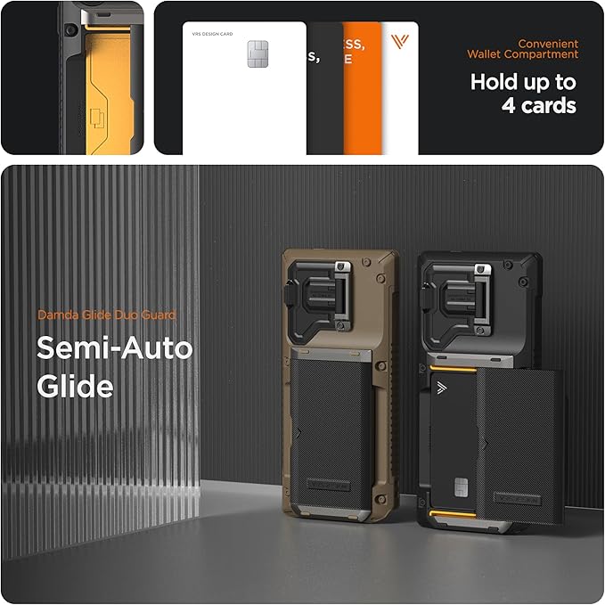 VRS DESIGN Damda Glide DuoGuard for Samsung Galaxy S24 Ultra Phone Case (2024), Premium Sturdy Fully Covered Camera Lens Protection Cover Card Holder Wallet Case (Logo Black)