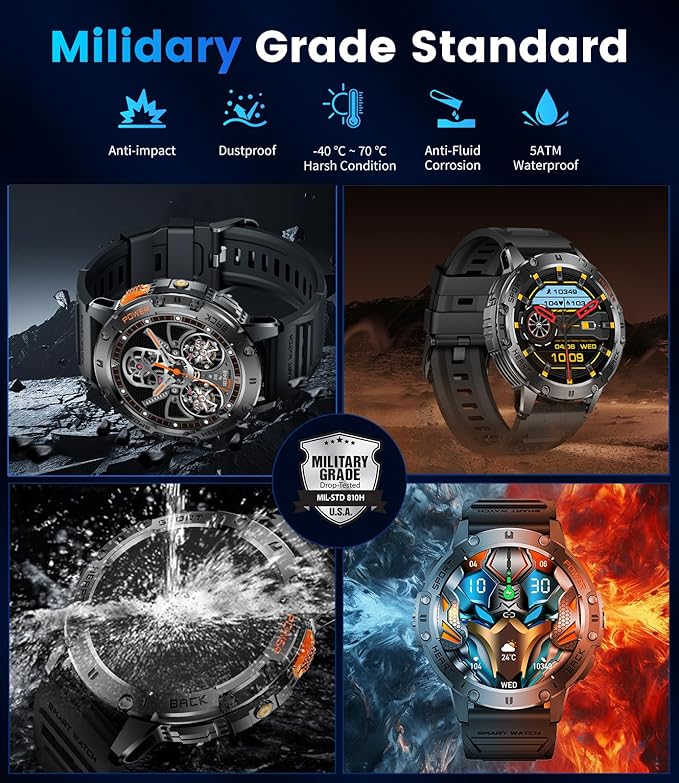 LIGE Smart Watch for Men with Flashlight,1.43" Smartwatch with Always Display,100+ Sports Modes,530mAH,Health Tracker,IP68 Waterproof, Smart Watch for Android iOS Black