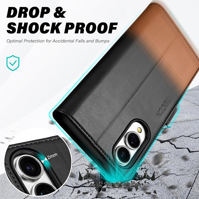 TUCCH Wallet Case for Galaxy S25 Edge 5G, Magnetic PU Leather Stand RFID Blocking [4 Card Slots] Folio Protective Cover with TPU Shockproof Inner Shell Compatible with Galaxy S25 Edge, Black & Brown