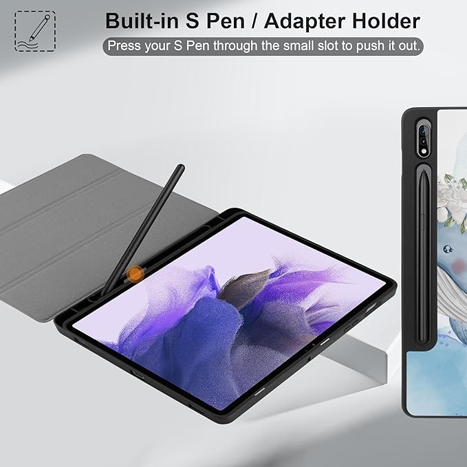 Case for Samsung Galaxy Tab S8 2022 & S7 2020, Shockproof Tablet Case for Samsung Tab S8/S7 11 inch with Auto Sleep/Wake & Trifold Stand & Soft TPU Back Cover, Flower Whale