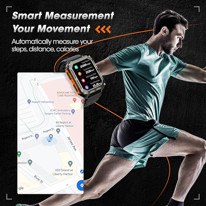 Military Smart Watch for Men with Blood Pressure (Answer/Make Call), Rugged Tactical Smartwatch for Android and iPhone, 10 ATM Waterproof Outdoor Sports Fitness Tracker with Heart Rate, Sleep Monitor