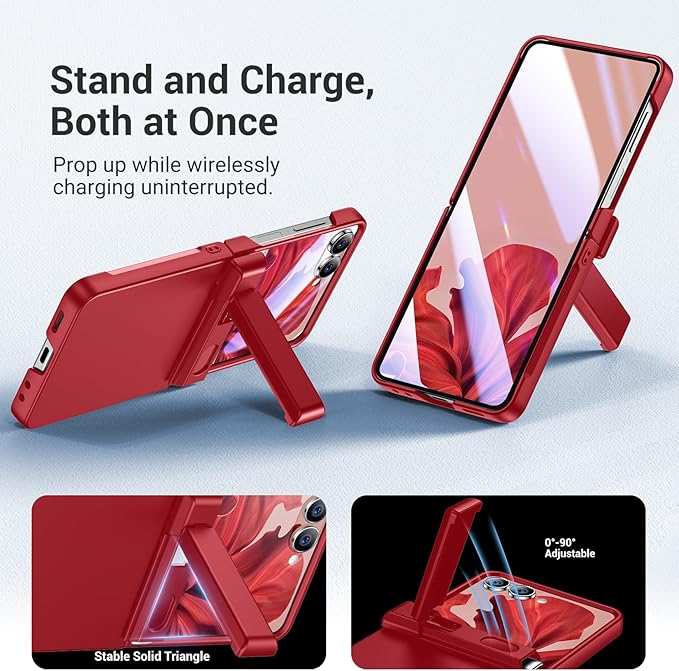Temdan for Samsung Galaxy Z Flip 7 Case with [Built-in Front Screen Protector] [Kickstand][Hinge Protection][Hard PC] Ultra-Thin Shockproof Protective Phone Case for Galaxy Z Flip 7-Red