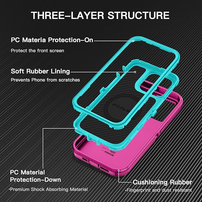 for iPhone 12 Pro Max Case,iPhone 13 Pro Max Case [Compatible with MagSafe] Shockproof 3-Layer Full Body Protection Rugged Heavy Duty Cover for Apple iPhone 12/13 Pro Max,Rose Red/Green