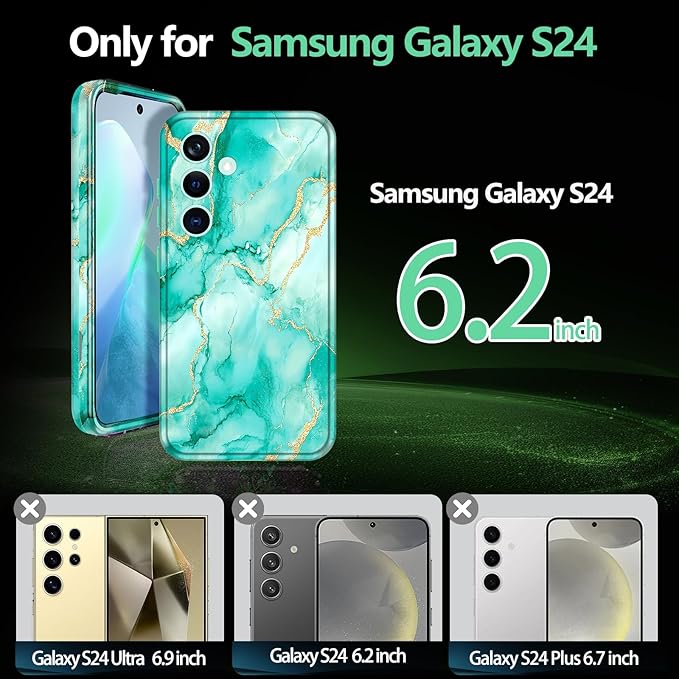 Casetego for Galaxy S24 Case,Compatible with MagSafe,[Military Grade Drop Test] Full Body Protection Slim Shockproof Rugged Marble Women Case for Samsung Galaxy S24 6.2 inch,Turquoise