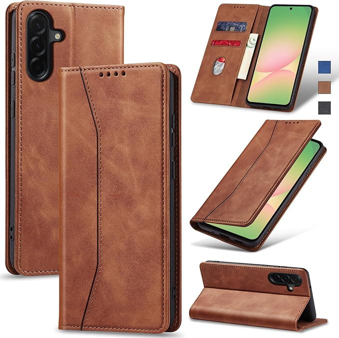 Jasonyu Flip Wallet Case for Samsung Galaxy A56 5G,Leather Magnetic Folio Cover with Card Holder,Kickstand - TPU Shockproof Durable Protective Phone Case,Brown