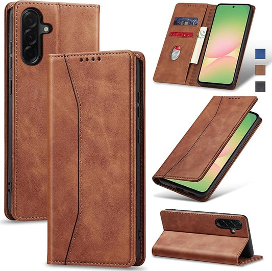 Jasonyu Flip Wallet Case for Samsung Galaxy A56 5G,Leather Magnetic Folio Cover with Card Holder,Kickstand - TPU Shockproof Durable Protective Phone Case,Brown