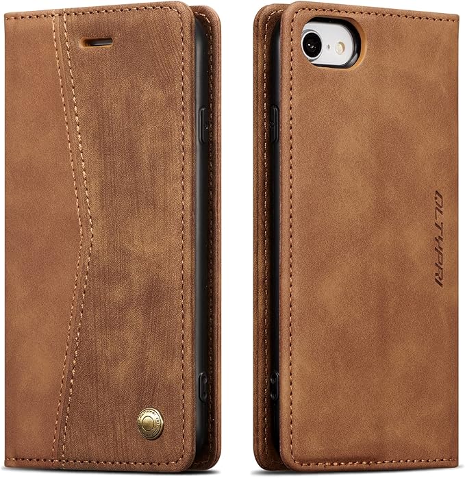 QLTYPRI Case for iPhone 16e, Vintage PU Leather Wallet Case Card Slot Kickstand Magnetic Closure Shockproof Flip Folio Cover for iPhone 16e - Retro Brown