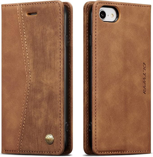 QLTYPRI Case for iPhone 16e, Vintage PU Leather Wallet Case Card Slot Kickstand Magnetic Closure Shockproof Flip Folio Cover for iPhone 16e - Retro Brown