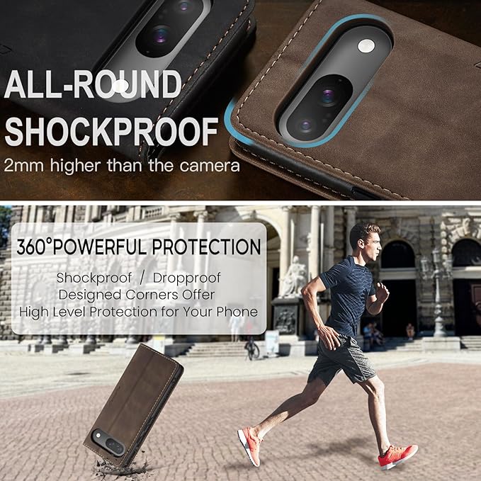 for Google Pixel 9 / Pixel 9 Pro Case, Flip Wallet Leather Case with Card Holder Magnetic Closure Shockproof Kickstand Protective Phone Cases Cover for Google Pixel 9 Pro,Coffee