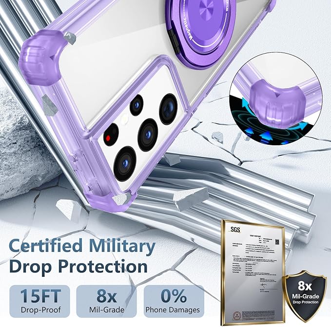 for Samsung Galaxy S21 Ultra Case Compatible with MagSafe Magnetic,with Screen Protector,with Kickstand Ring Military Grade Drop Heavy Duty Protection Shockproof for S21Ultra Phone Case Purple