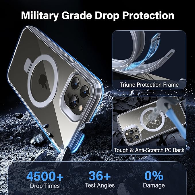 Magnetic Case for iPhone 12 Pro Max - [Built-in Invisible Stand] [Compatible with MagSafe] [Military Grade Drop Protection] Anti-Yellowing Hard Back Silicone Edge Cover, 6.7", Clear