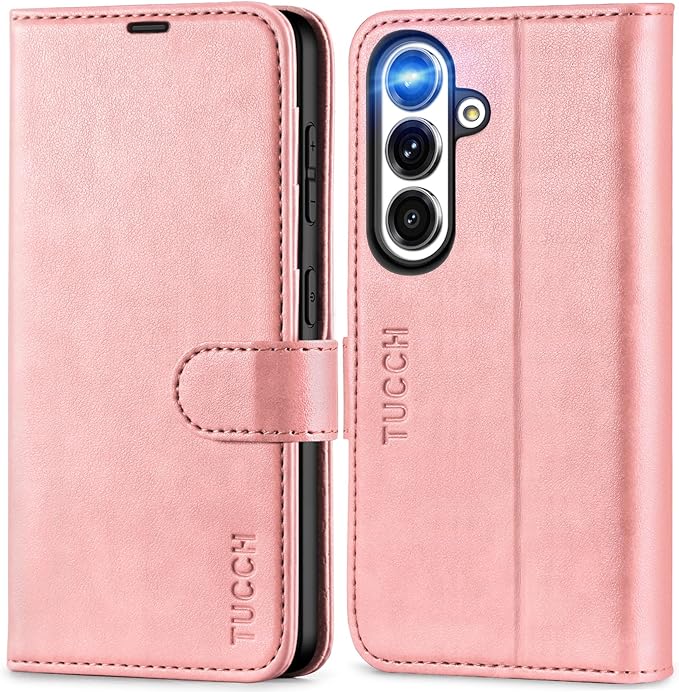 TUCCH Wallet Case for Galaxy S25, Magnetic PU Leather Stand [RFID Blocking] Credit Card Holder Flip Cover with [TPU Shockproof Interior Case] Compatible with Galaxy S25 6.2" 2025, Rose Gold