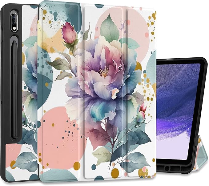 Case for Samsung Galaxy Tab S8 2022 & S7 2020, Shockproof Tablet Case for Samsung Tab S8/S7 11 inch with Auto Sleep/Wake & Trifold Stand & Soft TPU Back Cover, Peonies Flowers