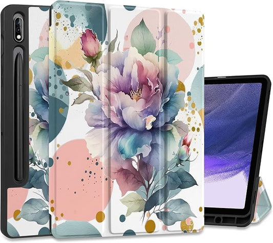 Case for Samsung Galaxy Tab S8 2022 & S7 2020, Shockproof Tablet Case for Samsung Tab S8/S7 11 inch with Auto Sleep/Wake & Trifold Stand & Soft TPU Back Cover, Peonies Flowers