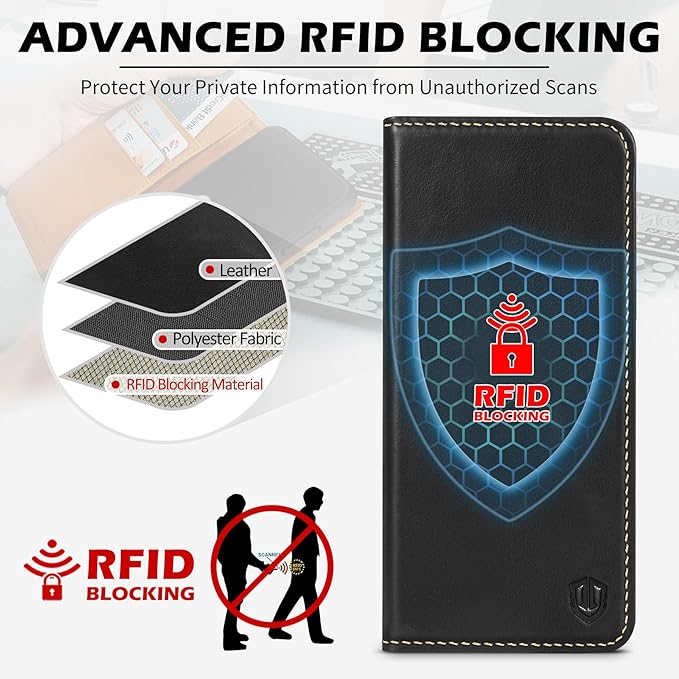 SHIELDON Case for Galaxy S25 6.2" 2025, Genuine Leather Folio Wallet Case RFID Blocking Card Holder Folio Magnetic Stand Shockproof Protective Cover Compatible with Galaxy S25 - Retro Black