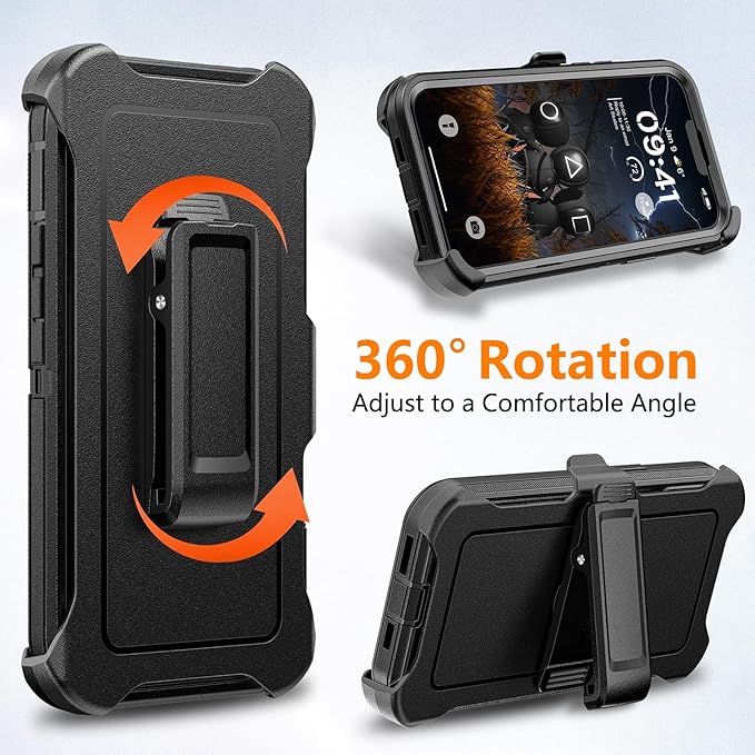 for iPhone 13 Pro Max & 12 Pro Max Case with Belt Clip Holster, Anti-Shock, Anti-Slip, Compatible with MagSafe, 3-Layer Drop Protection, Heavy Duty Magnetic Phone Case Cover, 6.7", Black