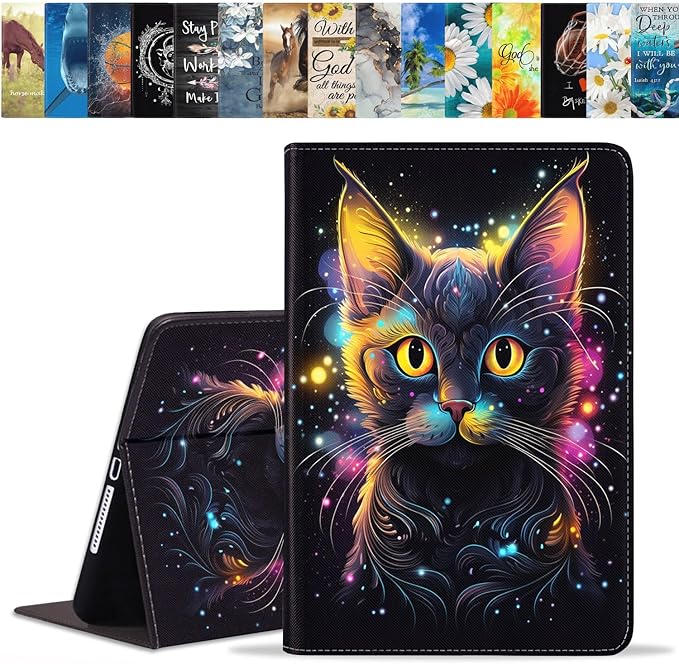 Case for Samsung Galaxy Tab S10 Lite / S10 FE / S9 FE 10.9-Inch / S9 11-Inch, Slim Lightweight PU Leather Stand Cover with Auto Wake/Sleep, Glitter Black Cat Face
