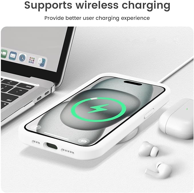 Vooii Compatible with iPhone 15 Case, Upgrade Defender Liquid Silicone, [Enhanced Camera Protection] [Soft Anti-Scratch Microfiber Lining] Shockproof Phone Case for iPhone 15 6.1 inch - White