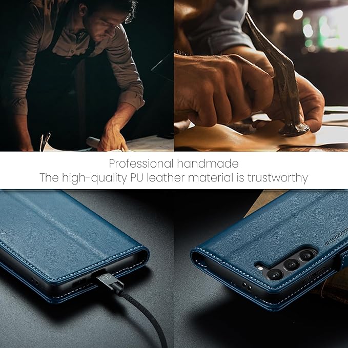 AUPAI for Samsung Galaxy S23 Plus Wallet Case with Credit Card Holder, PU Leather RFID Blocking Folio Flip Kickstand Magnetic Clasp Protective Phone Cover for Women Men Blue