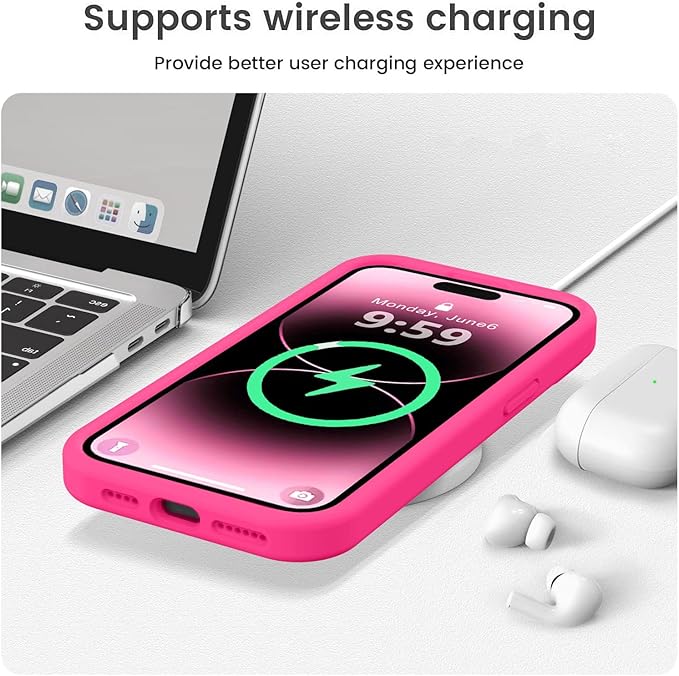 Vooii Compatible with iPhone 14 Pro Case, Liquid Silicone Upgrade [Camera Protection] [Soft Anti-Scratch Microfiber Lining] Shockproof Phone Case for iPhone 14 Pro 6.1 inch - Hot Pink