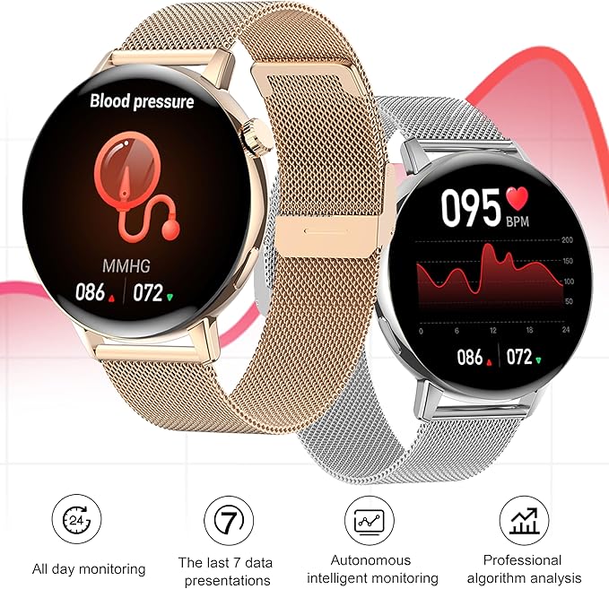 Smart Watch for Women (Make/Answer Call),1.32" HD Touch Screen Watchs for Android and iOS Phones Compatible, Fitness Tracker with Heart Rate/Sleep Monitor/AI Voice/IP68 Waterproof, Gold(3 Bands)