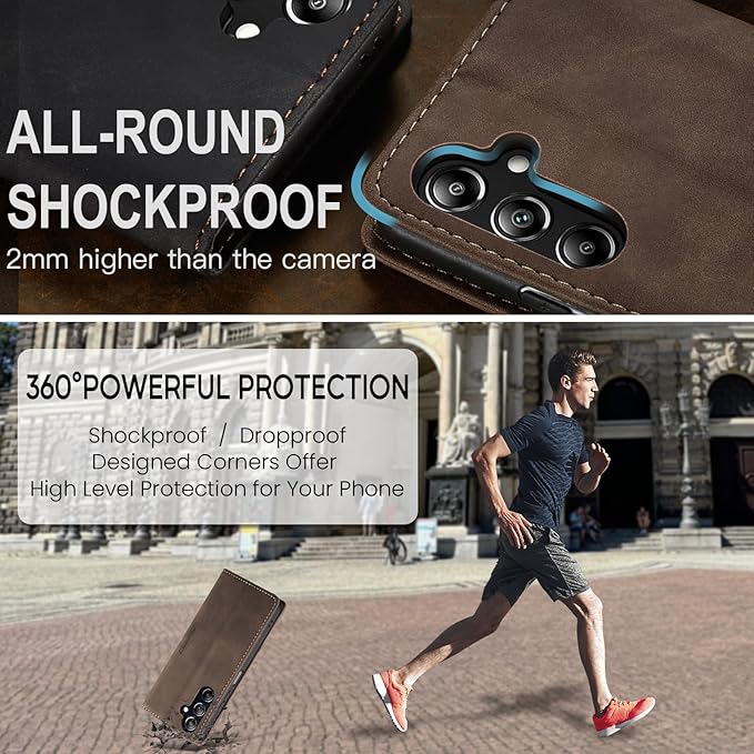 for Samsung Galaxy A16 5G Case, Flip Wallet Leather Case with Card Holder Magnetic Closure Shockproof Kickstand Protective Phone Cases Cover for Galaxy A16 5G / A16 4G, Coffee