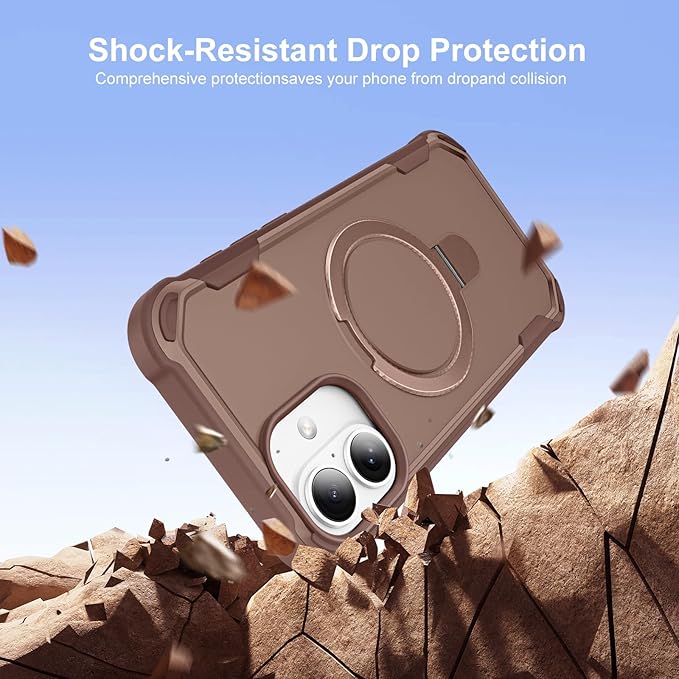 Compatible with iPhone 16 Case with Invisible Magnetic Ring Stand [Compatible with Magnetic] [Military Drop Protection] Shockproof Slim Hard Back Soft Edge Case 6.1 Inch, Khaki