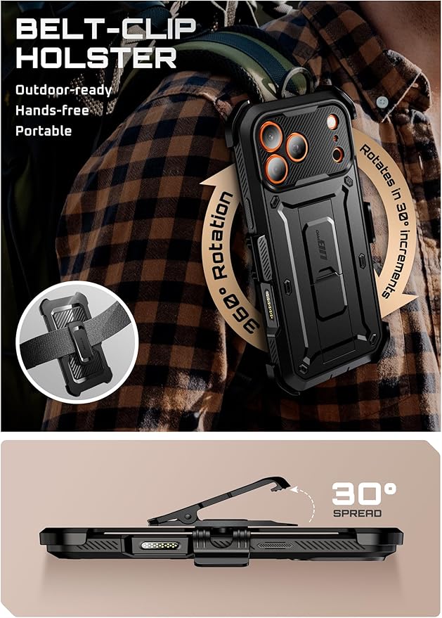 SUPCASE for iPhone 17 Pro Max Case with Camera Control Button (Unicorn Beetle Pro), [Built-in Kickstand & Screen Protector] [Military-Grade Protection] Full Body Heavy Duty Phone Case, Black