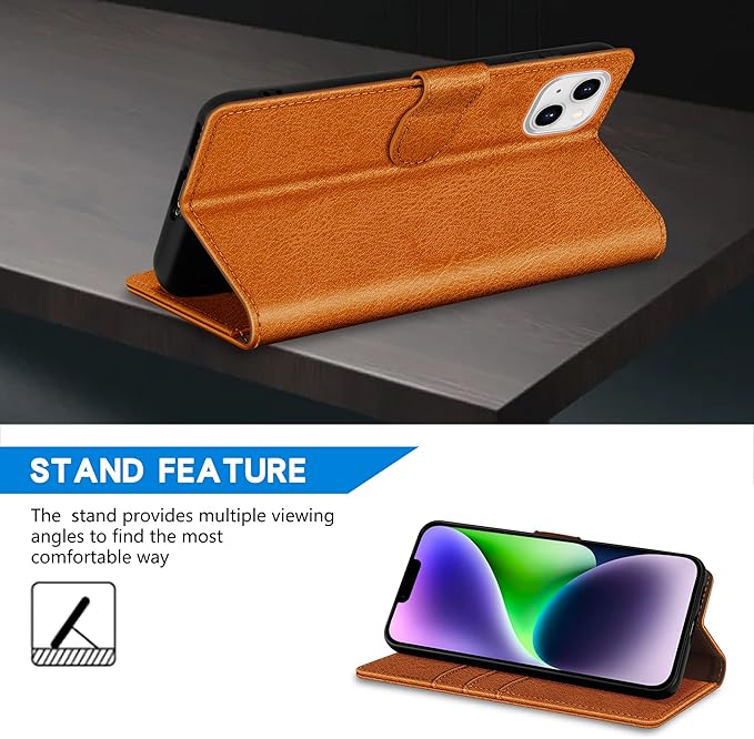 ZZXX for iPhone 14 Plus Wallet Case with [RFID Blocking] Card Slot Kickstand Magnetic Closure Leather Flip Fold Protective Phone Case for iPhone 14 Plus Case Wallet(Brown-6.7 inch)