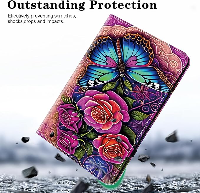 Case for Lenovo Idea Tab Pro 12.7 inch 2025 Tablet, Multi-Angle Viewing Premium PU Leather Stand Case with Elastic Strap & Card Slots/Holder for Lenovo Idea Tab Pro 12.7" - Colorful Butterfly