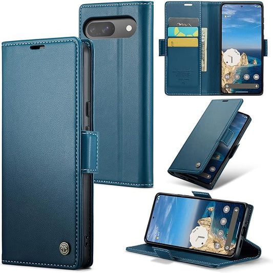 for Google Pixel 9/9 Pro Case, Premium PU Leather Wallet Case Flip Cover with [RFID Blocking][Card Holder][Stand Function] Shockproof Protective for Google 9/9 Pro, Blue