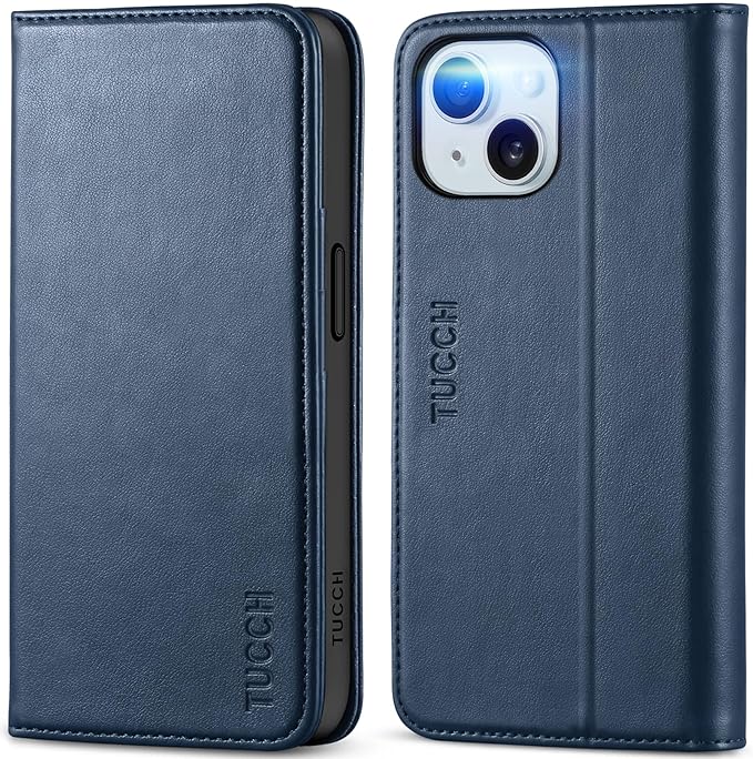 TUCCH Wallet Case for iPhone 15 5G, PU Leather Folio Case with [RFID Blocking] [3 Card Slot], Kickstand Book Design [Shockproof TPU Interior Case] Compatible with iPhone 15 6.1-inch 2023, Dark Blue